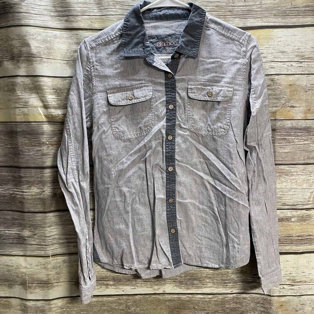 GRAMICCI Stella HEMP Organic Women's Small COTTON Stripe BUTTON Down SHIRT